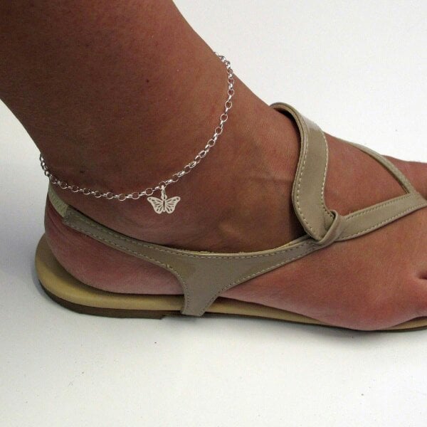 Christopher James of London Sterling Silver Belcher Anklet&nbsp;With Butterfly Charm&nbsp;