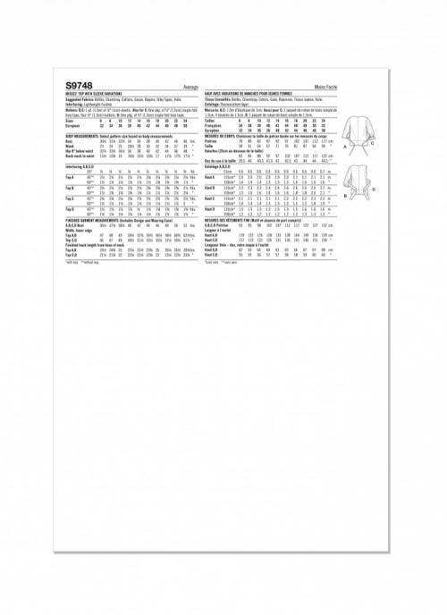 Simplicity Sewing Pattern 9748, Tops for Women, H5 (6-8-10-12-14) - Intermediate