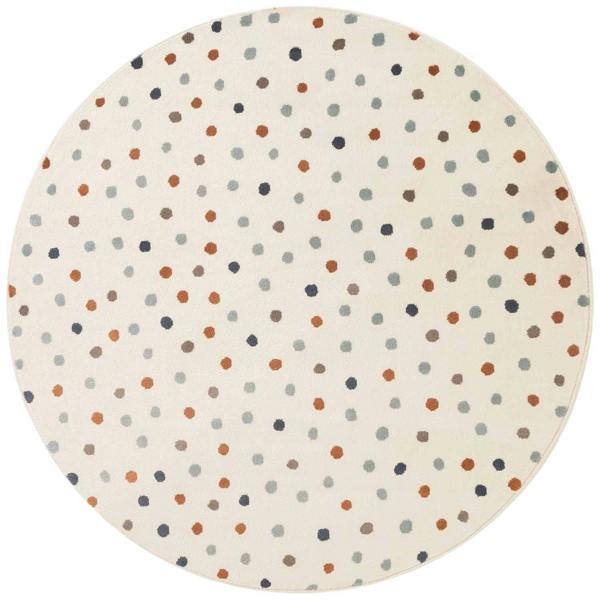 Round rug with multicolored dot pattern on a white background