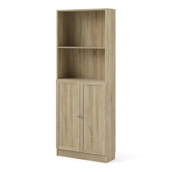 Furniture To Go Basic Tall Wide Combination Storage in Oak (4 Shelves) with 2 Oak Doors