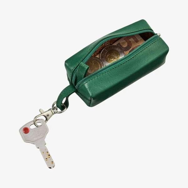  Luxury green leather key pouch with secure zipper