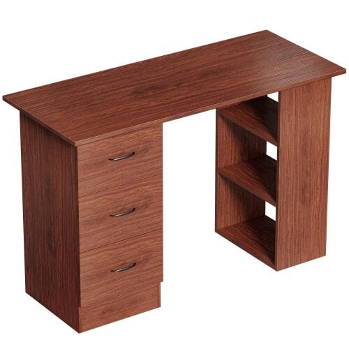 Wyld Haus Mimi 120cm Wooden Walnut Brown Home Office Desk With 3 Shelves And Drawer Storage