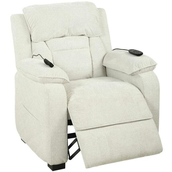 Power Recliner Armchair with Massage and Heat, Electric Reclining Chair with Wide Spring Seat, Cream White
