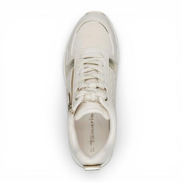 Tamaris Women’s White Gold Platform Trainers Sneaker Zip Lace-Up Running Shoes