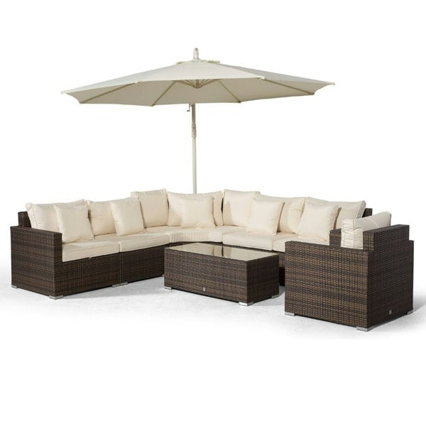 Giardino Santorini L Shape Modular 6 Seat Rattan Corner Sofa Set With Armchair & Coffee Table