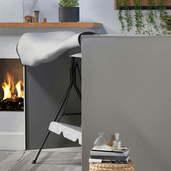 Light grey chair cover with zippered opening exposing swing seat area underneath