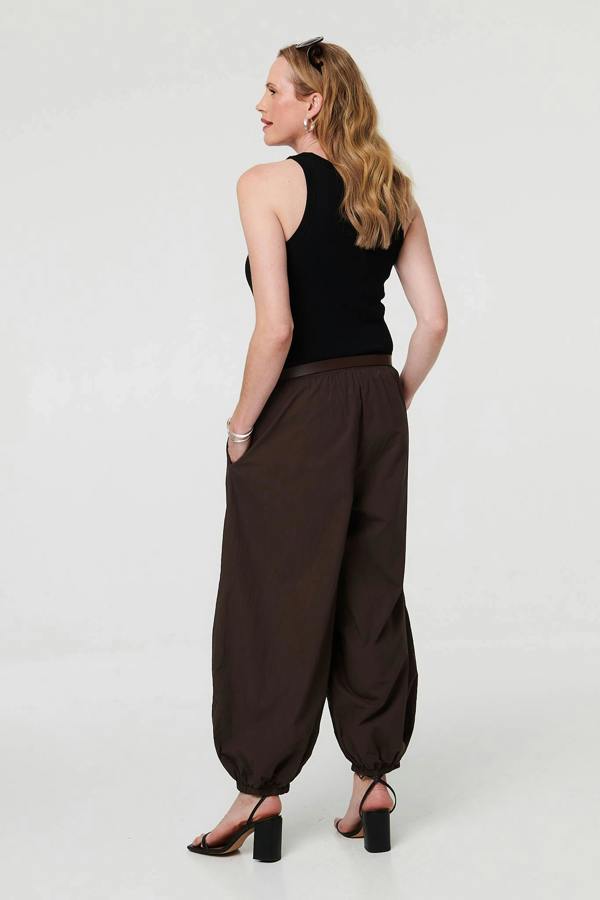Brown | Belted Relaxed Wide Leg Barrel Trousers
