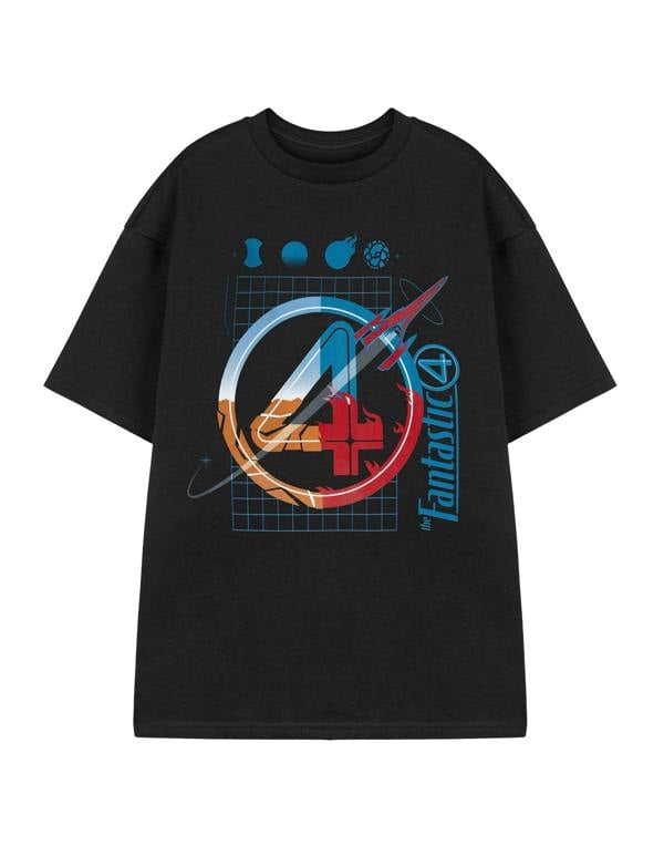 Marvel Grid Mens Black Fantastic Four Short Sleeved T-Shirt