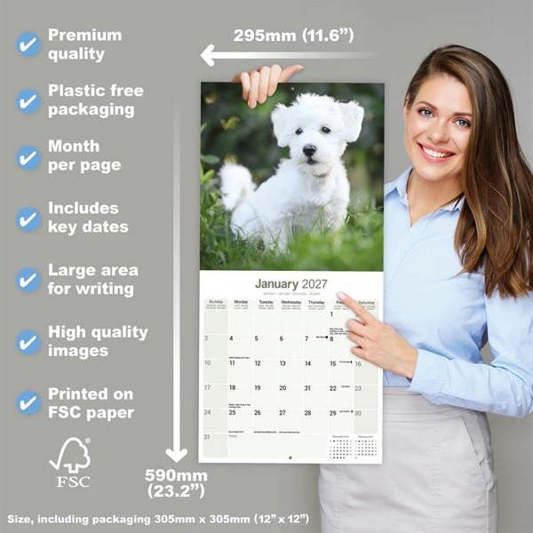 Maltese Calendar 2027, Wall Calendars, Month To View, Dogs, Gift