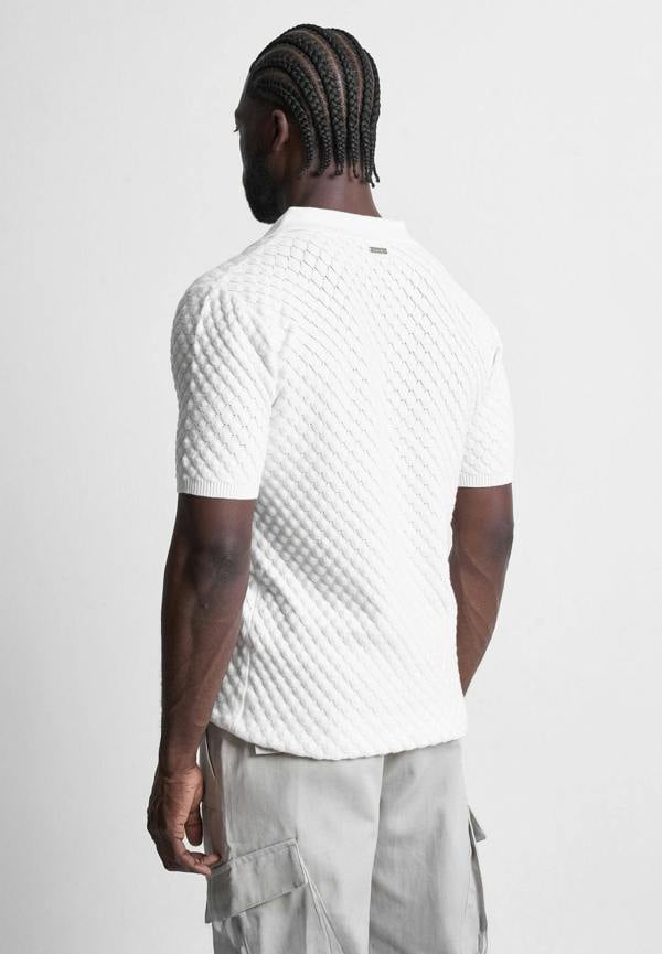 Shell Knit Revere Polo Top - White