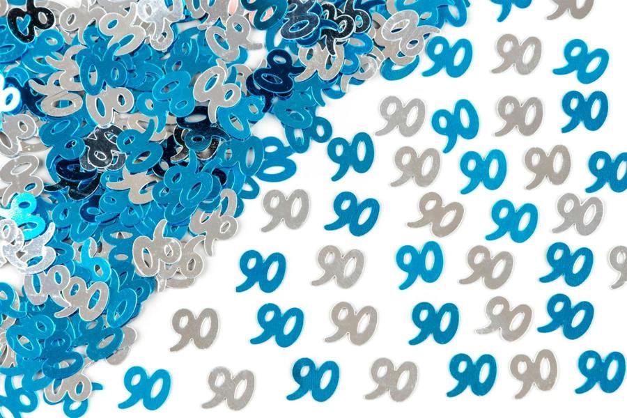90th Birthday Blue and Silver Foil Confetti Decoration Pack for Party Tables image 2
