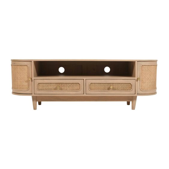 Wyld Haus Chicago Cane Rattan and Natural Mango Wood 2 Drawers and 2 Door TV Cabinet