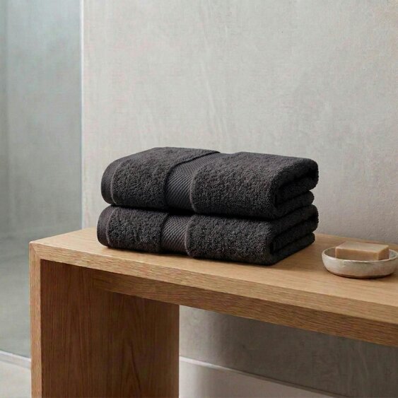 Vision V475 - 2 Pack 100% Cotton Bath Towel - Black - Bath Towel - 100% Cotton