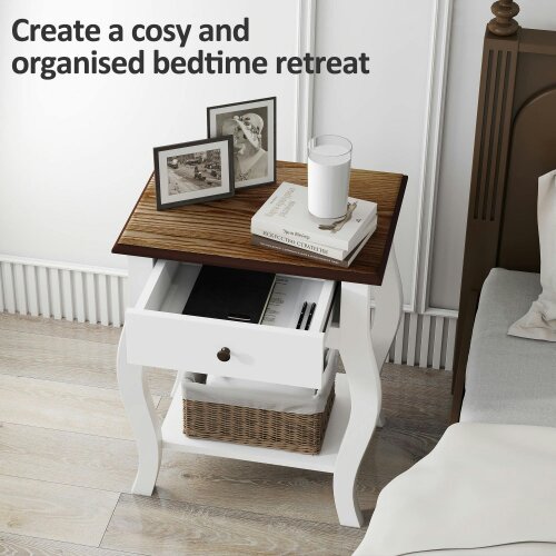 Wyld Haus Rifipa White Set Of 2 French Style Bedside Tables With Drawer And Open Shelf