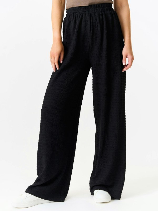 Gini London Black Textured Elastic Waist Pull On Trousers