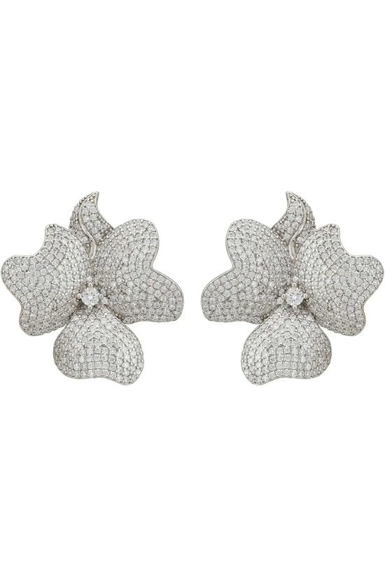 Latelita Flower Large Stud Clip On Earrings Silver