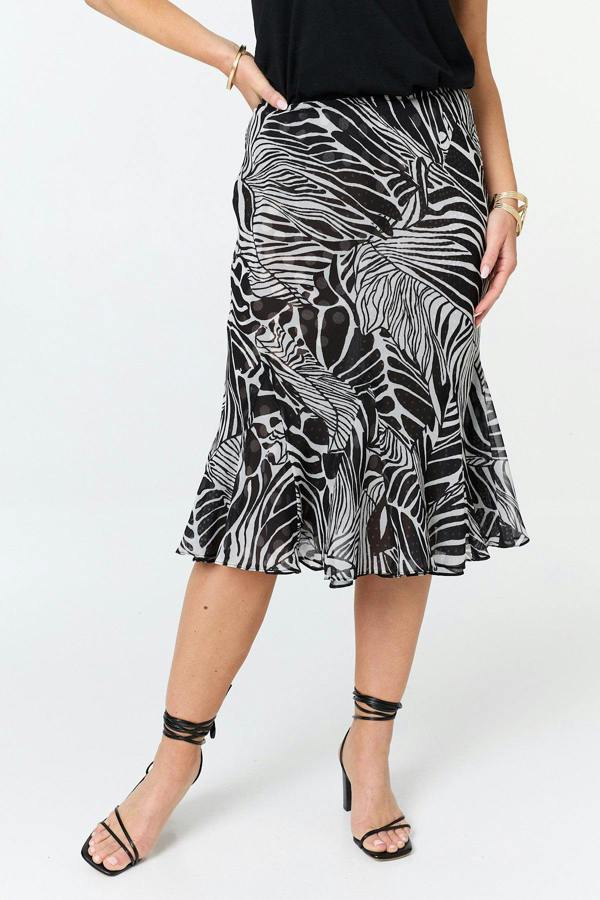 Black | Reversible Printed High Waist Midi Skirt