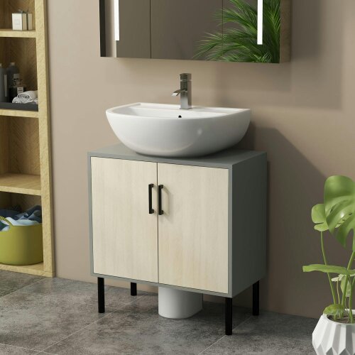 Wyld Haus Nabavi Natural Finish Under Sink Vanity Cabinet With Double Doors And Internal Shelving