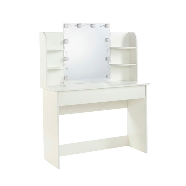 MMT Furniture Designs White Dressing Table with Drawers Make Up Desk With LED Mirror Modern Bedroom