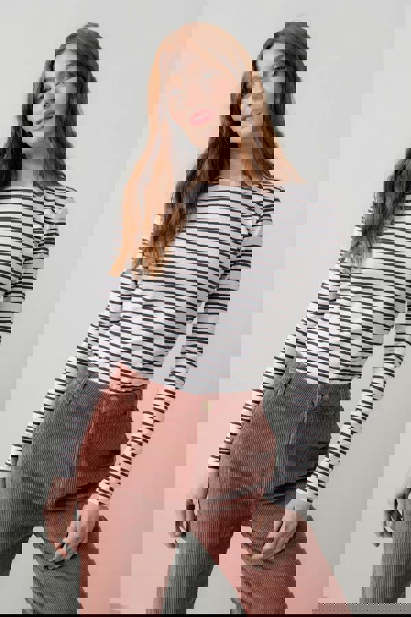 Lily & Me Monica Jersey Striped Long Sleeve Top Chocolate