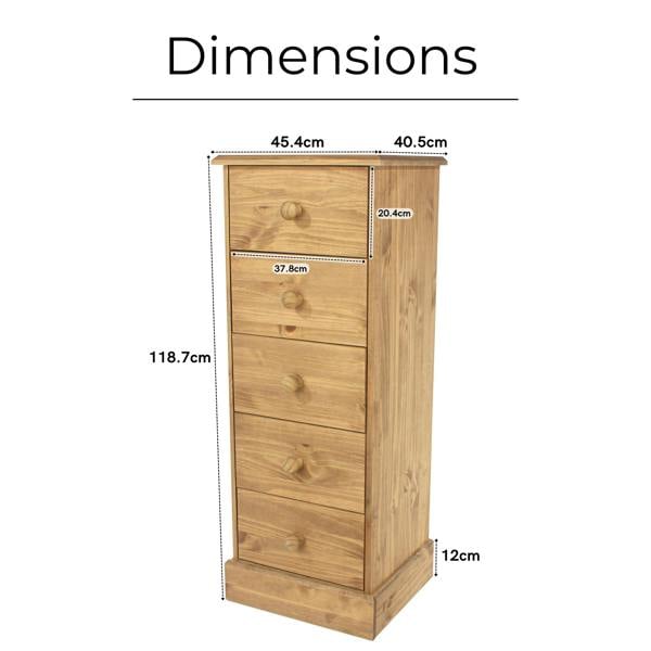 Core Products Cotswold 5-Drawer Narrow Chest of Drawers