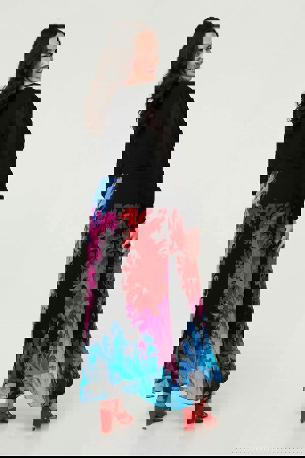 Black | Curve Floral Tie Waist Knit Midi Dress