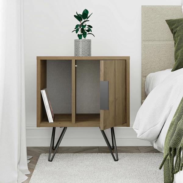 Decortie Glynn Modern Bedside Table with Metal Hairpin Legs Bedroom Nightstand with Storage 50.2cm