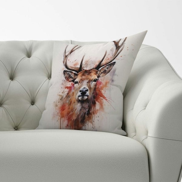 Warren Reed Watercolour Splashart Stag Face Cushions