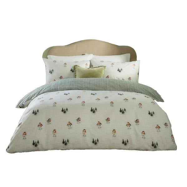 Wylder Robins Return Reversible Brushed Cotton Duvet Cover Set - Cream/Pine