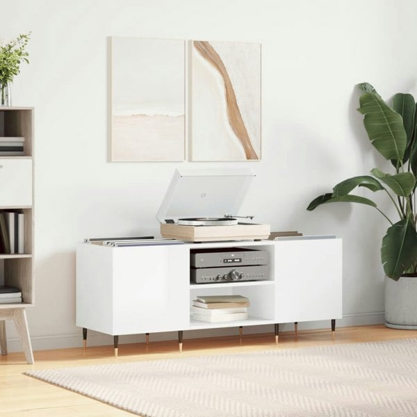 Berkfield Record Cabinet High Gloss White 121x38x48 cm Engineered Wood