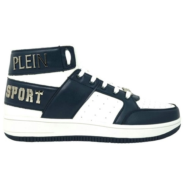 Plein Sport Hi-Top Bold Brand White and Navy Sneakers