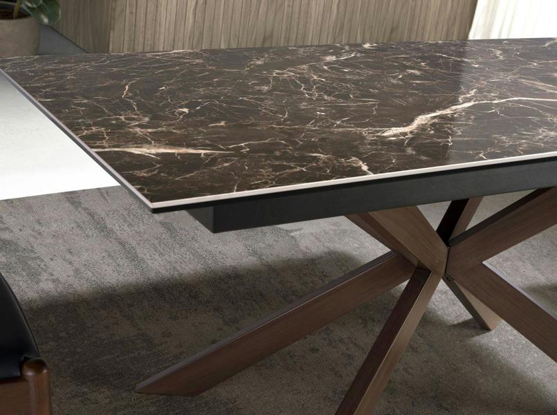 Angel Cerdá Rectangular porcelain marble and walnut effect steel extending dining table 1121
