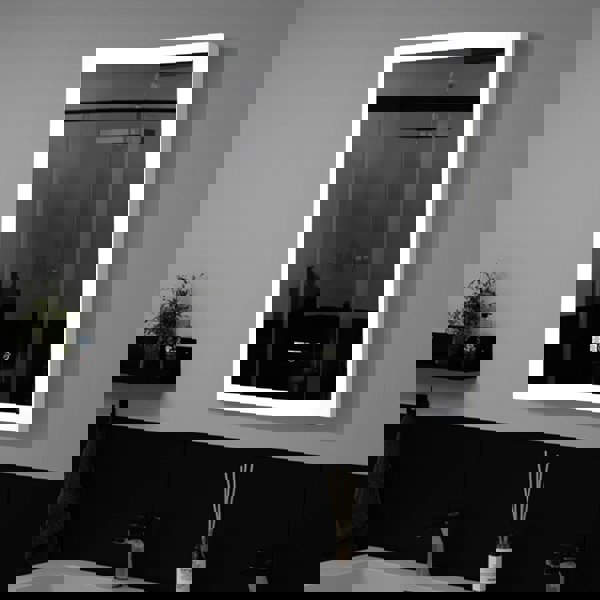 Anti-Fog Aluminum LED Touch Switch Bathroom Vanity Mirror with Clock Bathroom Mirrors Living and Home Square Shape LED