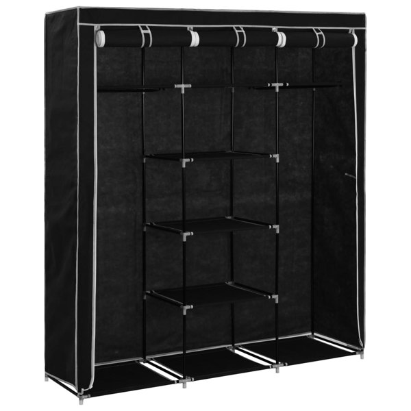 Berkfield Wardrobe with Compartments and Rods Black 150x45x175 cm Fabric