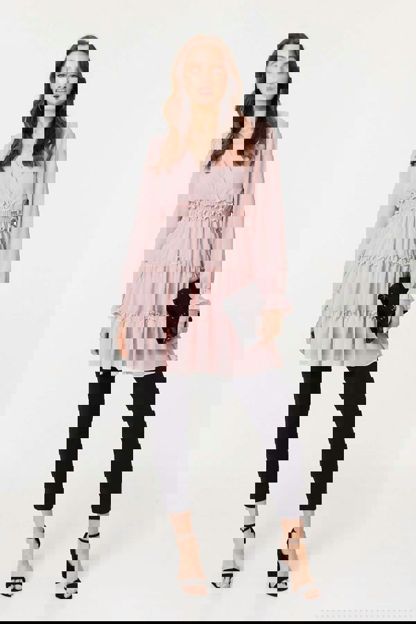 Pink | Tiered Long Sleeve Mini Dress