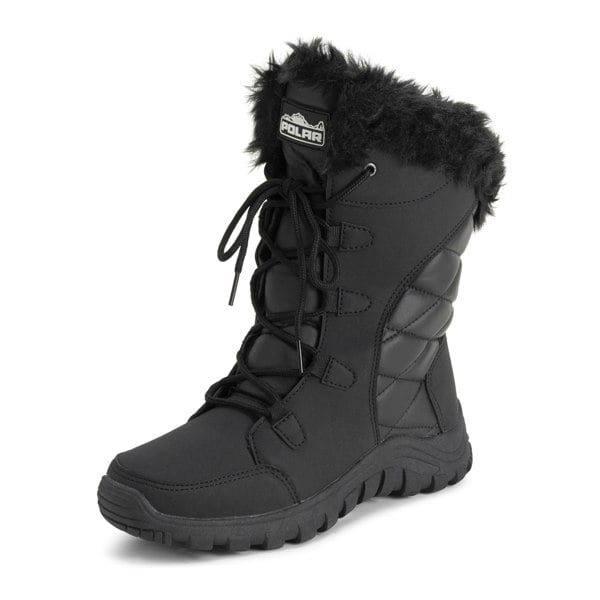 VIVA Women's Quilted Lace Up Waterproof Black Outdoor Cuff Snow Rain Boot