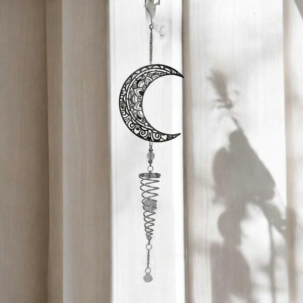 EDH Door Hardware Moon Stainless Steel Hanging Spiral Spinner – 80cm x 15cm | 3D Kinetic Wind Sculpture for Garden, Patio & Home Décor
