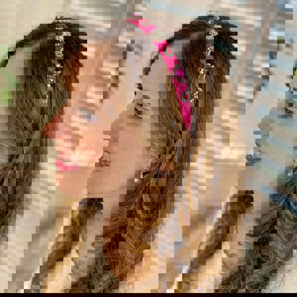 Pink Headband Fuchsia Hair Band Thin Hair Band with Pearls and Jewels Guest