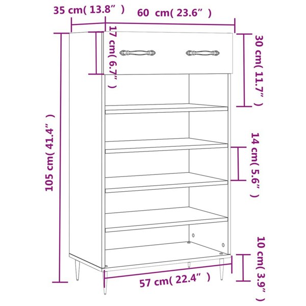 Berkfield Shoe Cabinet White 60x35x105 cm Engineered Wood