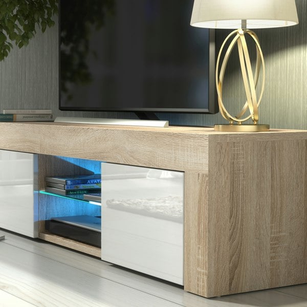 Mex Furniture Striking 130cm TV Unit Sideboard Cabinet with Black Matt Doors and Free LED Lights