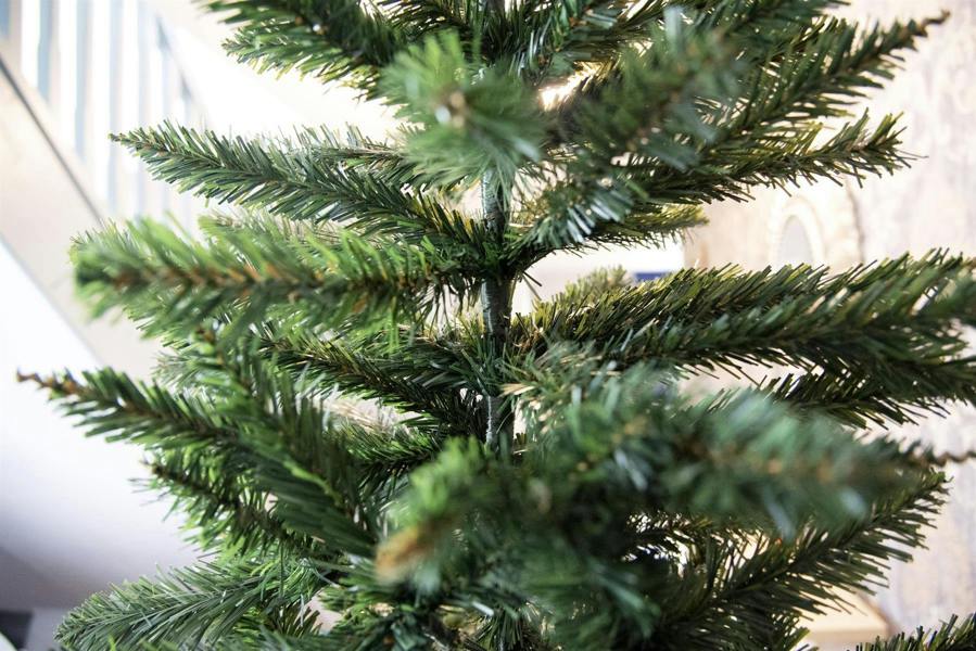 5ft to 8ft Slim Green Pine Artificial Christmas Tree with Pencil Point Tips and Metal Base image 7