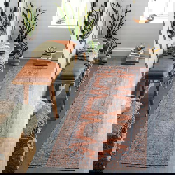 Livabliss Colin-Washable Orange Blue Brown Traditionnal Vintage Boho Rug