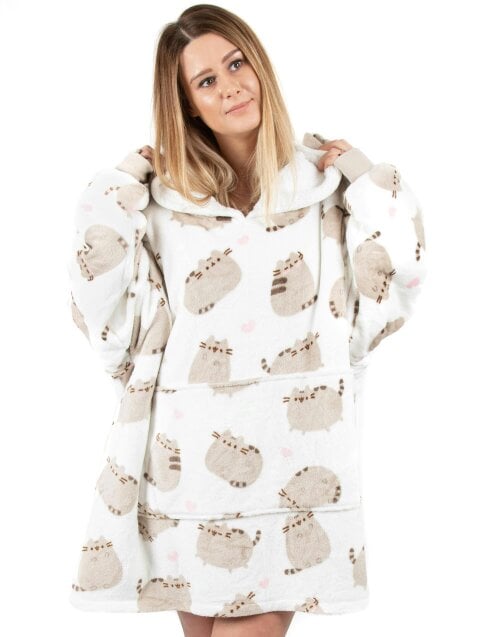 Pusheen Womens White Pusheen The Cat Blanket Hoodie (One Size)