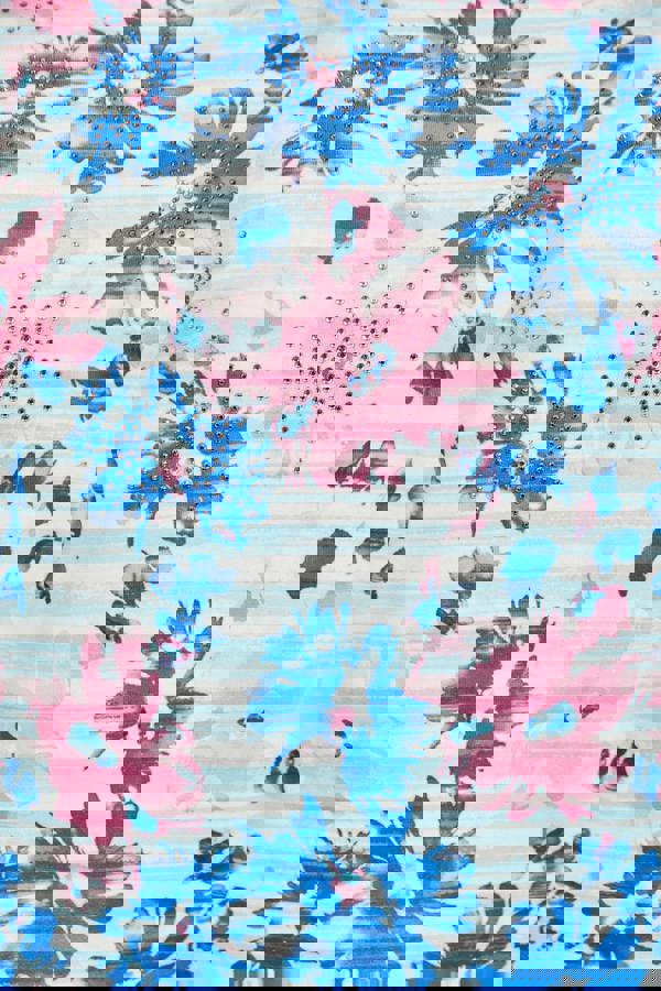 Mudflower Floral Stripe Print Embellished Top