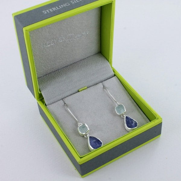 Duo Rough Stone Drop Earrings in Sterling Silver - Reeves & Reeves