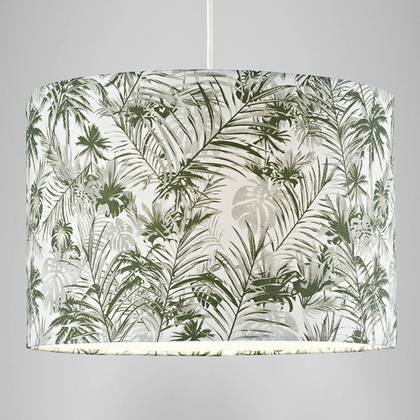 Stylish Forest Green Palm Tree Decorated 12" Linen Fabric Drum Lamp Shade Image 6