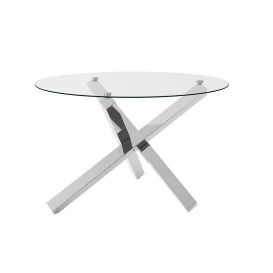 Wyld Haus San Sebastian Clear Glass and Silver Metal Round Dining Table 4 Seater