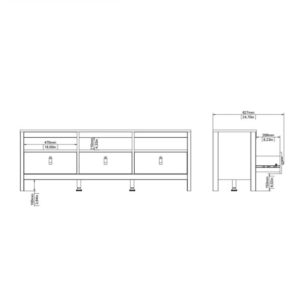 Wyld Haus Wildberry Natural Oak Wood TV Unit 3 Drawers