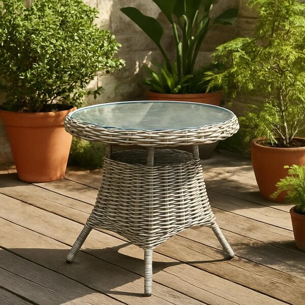 Wyld Haus Costa Outdoor Wicker Round Bistro Table With Glass Top