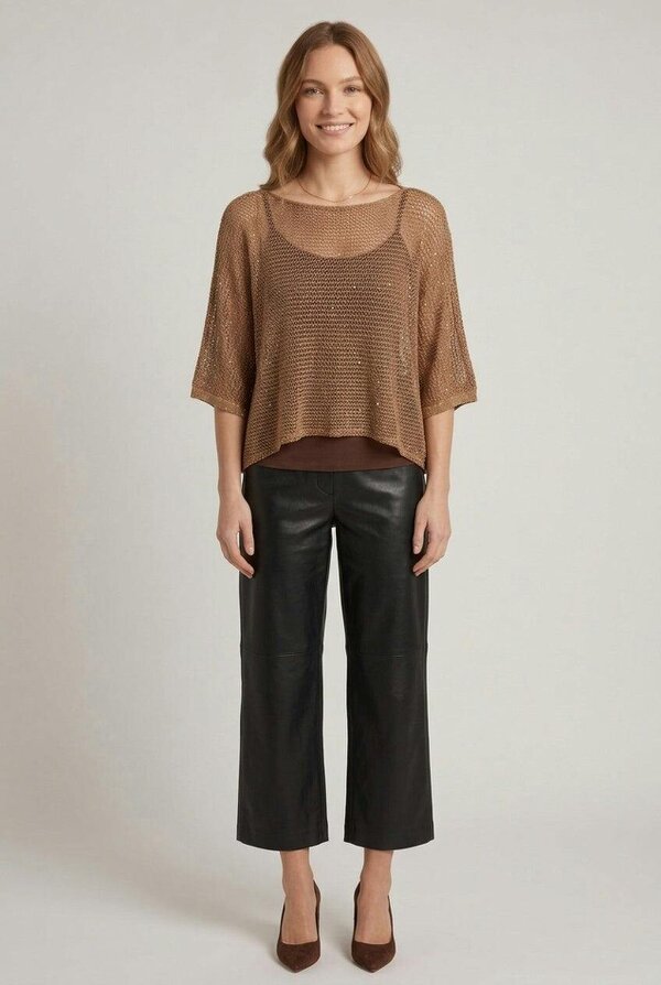 Izabel London Mesh Semi Sheer Hanky Hem Relaxed Top